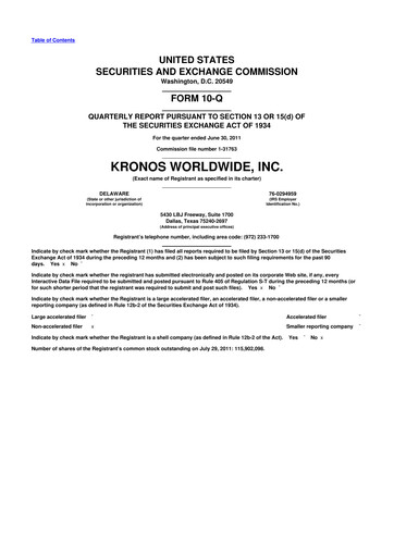 Thumbnail Kronos Worldwide 10-Q Quarterly Report FY2011 