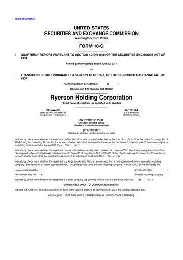 Miniature Ryerson 10-Q Rapport trimestriel 2011 