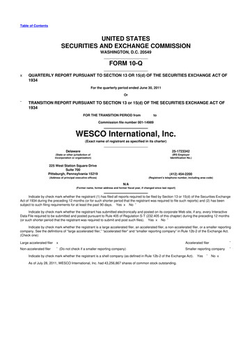 Vorschaubild WESCO International
 10-Q Quartalsbericht 2011 