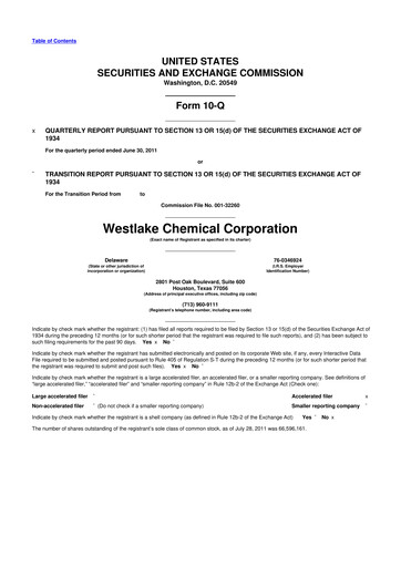 Thumbnail Westlake Corporation
 10-Q Quarterly Report FY2011 