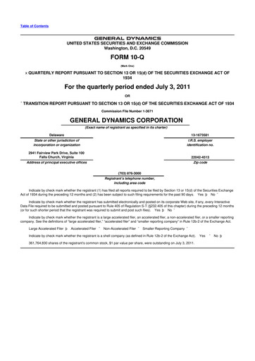 Miniature General Dynamics 10-Q Rapport trimestriel 2011 
