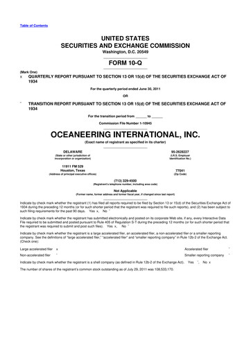 Thumbnail Oceaneering International
 10-Q Quarterly Report FY2011 