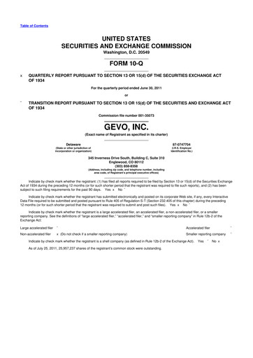 Thumbnail Gevo 10-Q Quarterly Report FY2011 