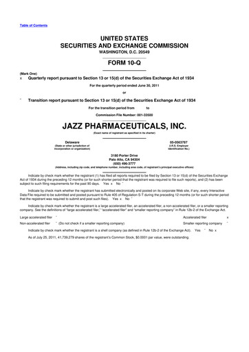 Vorschaubild Jazz Pharmaceuticals 10-Q Quartalsbericht 2011 