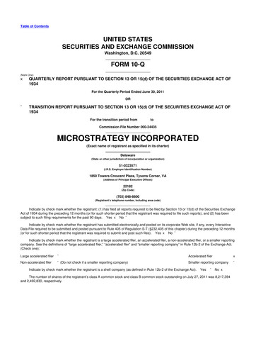 Miniature Strategy 
 (MicroStrategy) 10-Q Rapport trimestriel 2011 