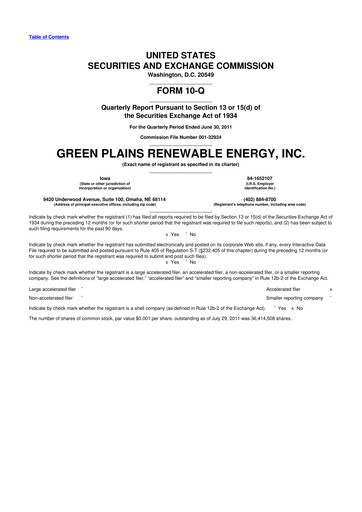 Thumbnail Green Plains 10-Q Quarterly Report FY2011 