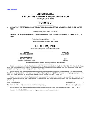 Miniature DexCom 10-Q Rapport trimestriel 2011 
