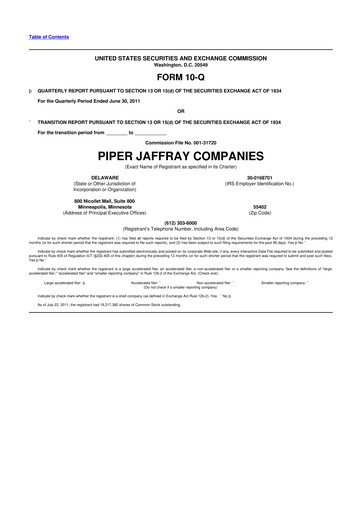 Miniature Piper Sandler
 10-Q Rapport trimestriel 2011 