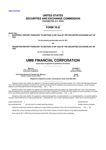 Thumbnail UMB Financial 10-Q Quarterly Report FY2011 
