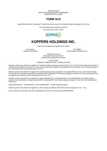 Thumbnail Koppers Holdings 10-Q Quarterly Report FY2011 