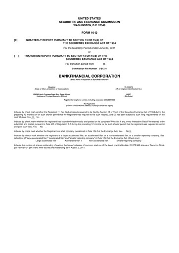 Thumbnail BankFinancial 10-Q Quarterly Report FY 