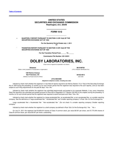 Thumbnail Dolby 10-Q Quarterly Report FY2011 