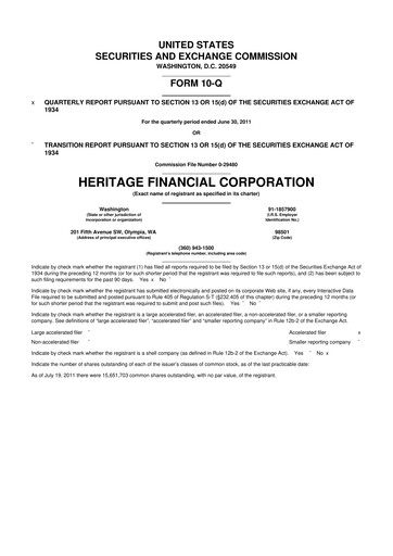 Thumbnail Heritage Financial 10-Q Quarterly Report FY2011 