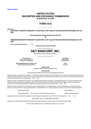 Thumbnail S&T Bancorp 10-Q Quarterly Report FY2011 