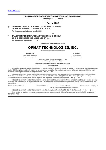 Miniature Ormat Technologies
 10-Q Rapport trimestriel 2011 
