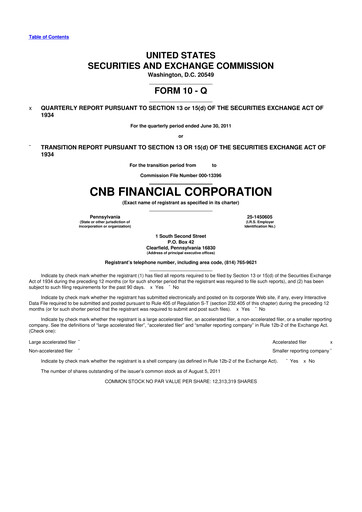 Thumbnail CNB Financial Corp 10-Q Quarterly Report FY2011 
