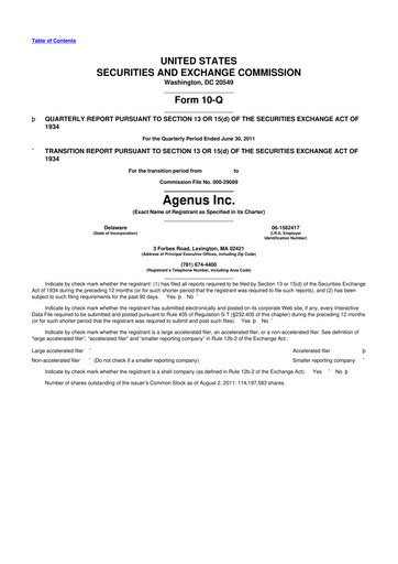 Thumbnail Agenus
 10-Q Quarterly Report FY2011 