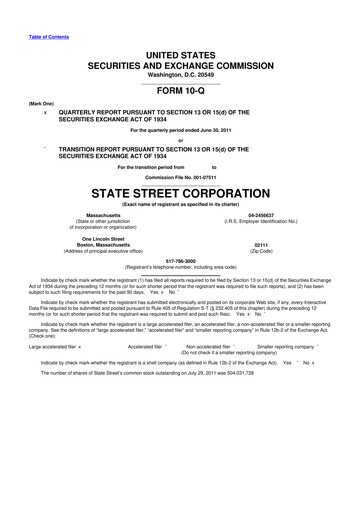 Thumbnail State Street Corporation
 10-Q Quarterly Report FY2011 