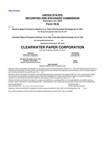 Thumbnail Clearwater Paper 10-Q Quarterly Report FY2011 