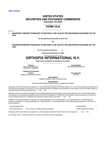 Thumbnail Orthofix Medical
 10-Q Quarterly Report FY2011 
