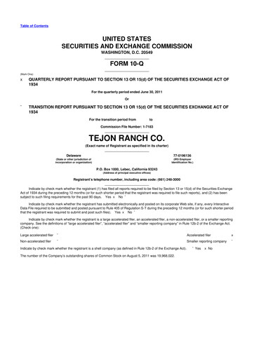 Thumbnail Tejon Ranch
 10-Q Quarterly Report FY2011 