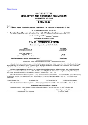 Thumbnail F.N.B. Corporation
 10-Q Quarterly Report FY2011 