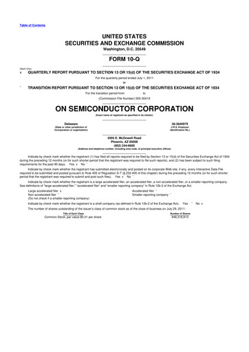 Thumbnail ON Semiconductor 10-Q Quarterly Report FY2011 