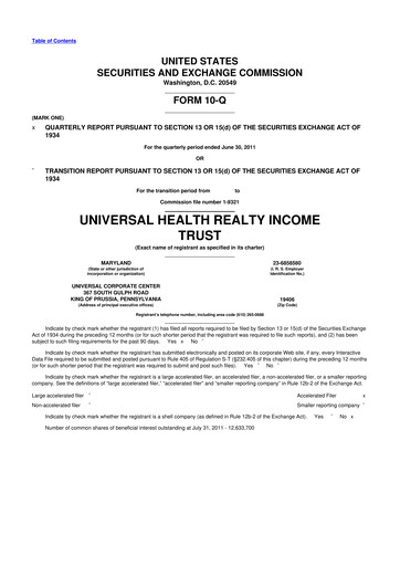 Vorschaubild Universal Health Realty Income Trust 10-Q Quartalsbericht 2011 