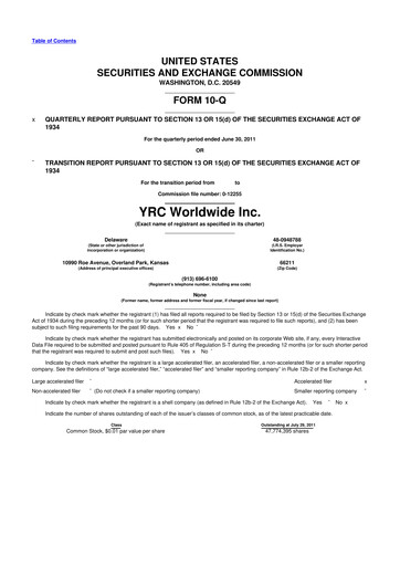 Thumbnail Yellow Corporation 10-Q Quarterly Report FY2011 