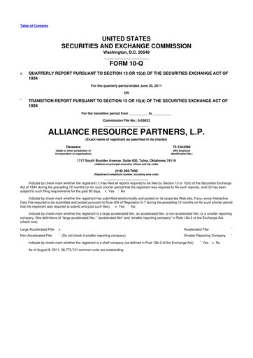 Vorschaubild Alliance Resource Partners 10-Q Quartalsbericht  