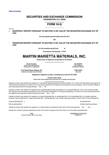 Thumbnail Martin Marietta Materials 10-Q Quarterly Report FY2011 