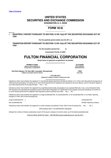 Thumbnail Fulton Financial 10-Q Quarterly Report FY2011 