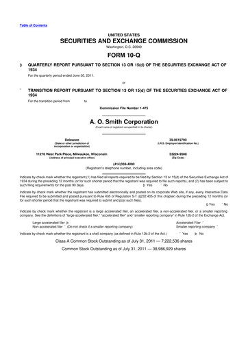 Thumbnail A. O. Smith 10-Q Quarterly Report FY2011 