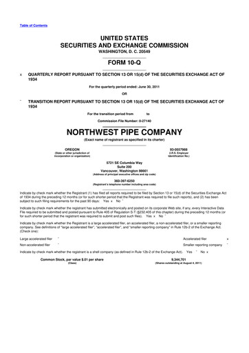 Thumbnail Northwest Pipe Company
 10-Q Quarterly Report FY2011 