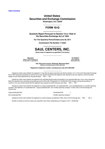 Miniature Saul Centers 10-Q Rapport trimestriel 2011 
