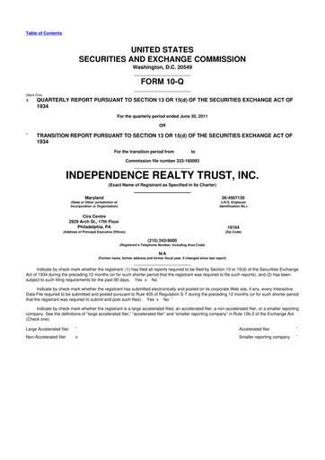 Thumbnail Independence Realty Trust
 10-Q Quarterly Report FY 