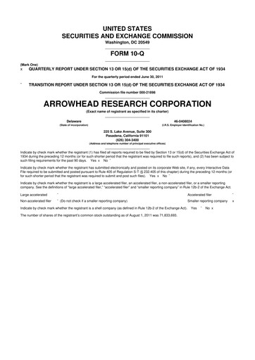 Thumbnail Arrowhead Pharmaceuticals
 10-Q Quarterly Report FY2011 