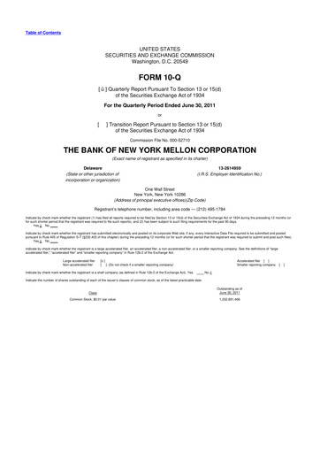 Vorschaubild BNY Mellon (Bank of New York Mellon) 10-Q Quartalsbericht 2011 