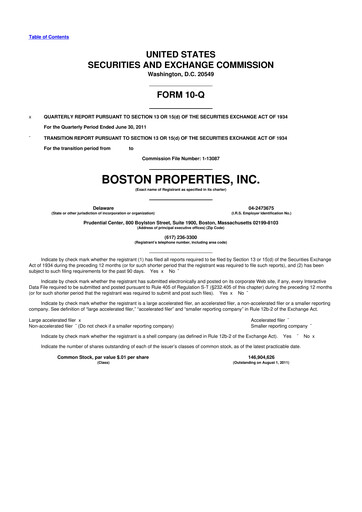 Thumbnail BXP, Inc.
 10-Q Quarterly Report FY2011 