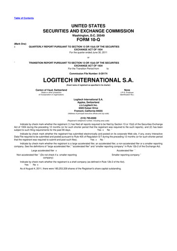 Miniature Logitech 10-Q Rapport trimestriel  