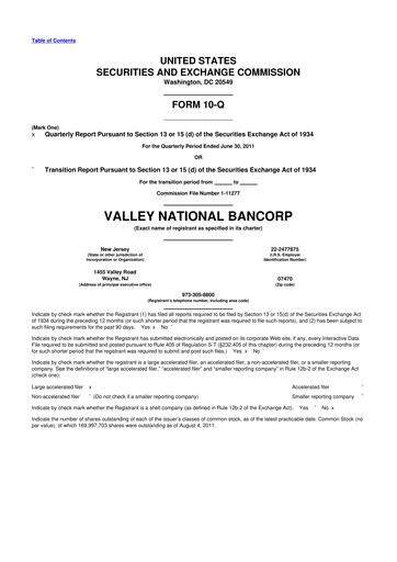 Thumbnail Valley Bank 10-Q Quarterly Report FY2011 