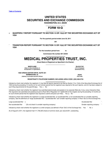 Thumbnail Medical Properties Trust
 10-Q Quarterly Report FY2011 