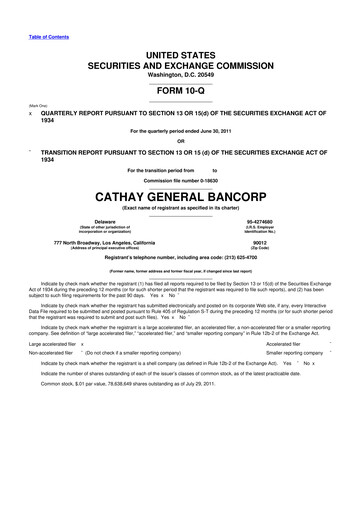 Thumbnail Cathay General Bancorp 10-Q Quarterly Report FY2011 