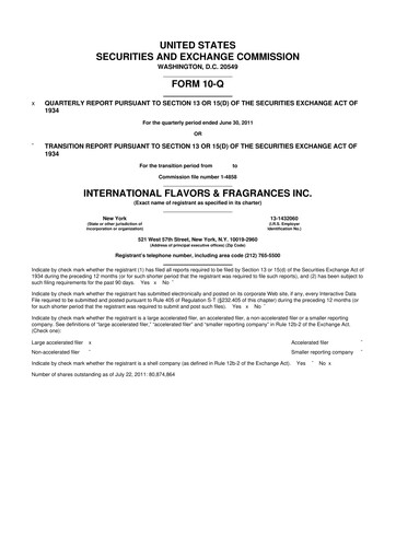 Miniature International Flavors & Fragrances
 10-Q Rapport trimestriel 2011 