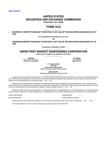 Vorschaubild Atlantic Union Bankshares 10-Q Quartalsbericht 2011 