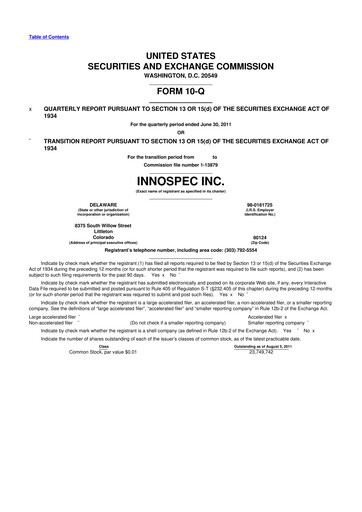 Thumbnail Innospec 10-Q Quarterly Report FY2011 