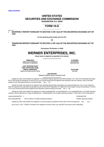 Thumbnail Werner Enterprises
 10-Q Quarterly Report FY2011 