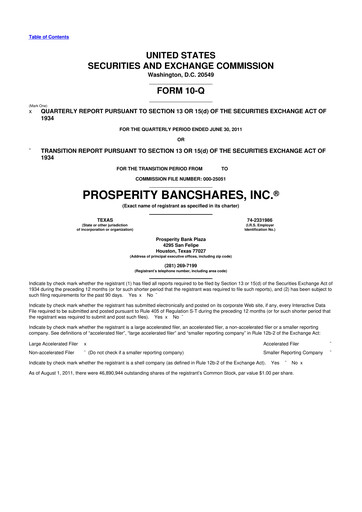 Thumbnail Prosperity Bancshares
 10-Q Quarterly Report FY2011 
