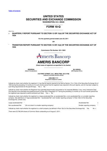 Thumbnail Ameris Bancorp
 10-Q Quarterly Report FY2011 