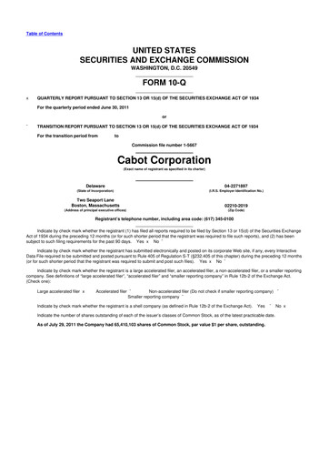 Thumbnail Cabot Corporation
 10-Q Quarterly Report FY2011 